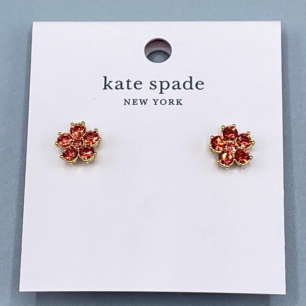 Kate Spade Gold Tone Coral Crystal Flower Earrings